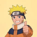 Naruto Uzumaki smiling and giving a thumbs-up with his orange jacket and ninja headband